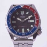 Seiko, a gents stainless steel Scuba Divers automatic wristwatch,150M with date aperture and Pepsi