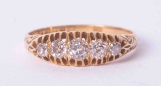 An antique 18ct yellow gold five stone ring set with approx. 0.50 carats of old round cut