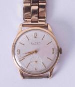 Buren, a gents 9ct gold Grand Prix mechanical wind wristwatch, classic quarter Arabic/baton silvered