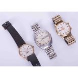 A collection of three gents wristwatches including a 9ct Omega Genève manual date, engraved to