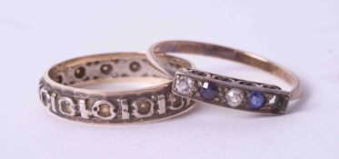 A 9ct yellow gold & silver eternity style ring set with white paste stones, weight 1.53g, size L &