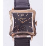 Longines, a gents curve shape square wrist watch, manual wind Longines movement with small sub