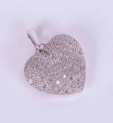 A 9ct white gold heart pendant interspaced with tiny diamonds, weight 2.33g.