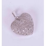 A 9ct white gold heart pendant interspaced with tiny diamonds, weight 2.33g.