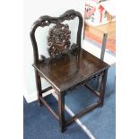 A heavy Chinese dark hardwood side chair, with hard seat, height 90cm.