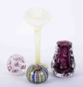 A glass vase, height 14cm, a Victorian Vaseline Jack in the pulpit vase, height 27cm, and