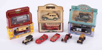 A collection of diecast model cars including Days Gone, Classix, and loose cars.