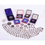 An interesting collection of historic medallions and coins including commemorating completion of