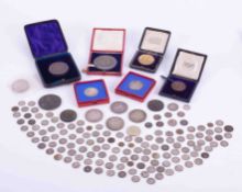 An interesting collection of historic medallions and coins including commemorating completion of