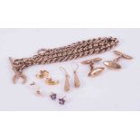 A 9ct gold watch chain and various other 9ct items including cufflinks, approx. 48.5g.