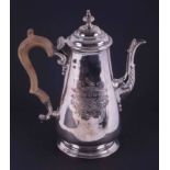 A Georgian silver coffee pot with crest, acorn finial, hallmark Newcastle circa 1750, possibly