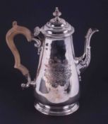 A Georgian silver coffee pot with crest, acorn finial, hallmark Newcastle circa 1750, possibly