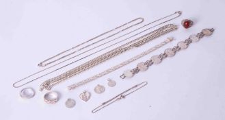 A bag of mixed silver jewellery including two bracelets, four St Christopher's, two necklaces and