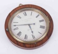 A 19th century rosewood framed circular wall clock, marked 'E. Emanuel, Portsea?' the pocket watch