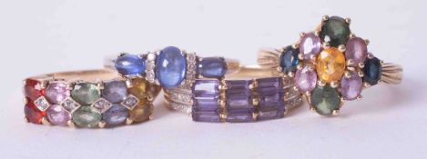 Four 9ct multi-stone dress rings (QVC), approximately 11.5g.