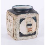 A small square shaped Troika vase, signed to base, height 8.50cm.