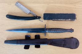A late WW2 Pattern Three Fairbairn Sykes Commando knife blade length 17cm, which came with the