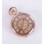 An antique gold keyless fob watch, marked 14k, overwound, 26.5g.