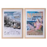Two Brebner Print 'Art Deco Weekend' posters, 58cm x 40cm, framed and glazed.