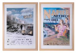 Two Brebner Print 'Art Deco Weekend' posters, 58cm x 40cm, framed and glazed.