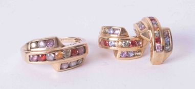 A 9ct multi-stone ring and a pair of matching earrings (QVC), approx. 7.1g.