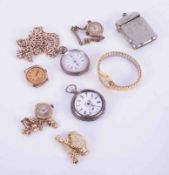 A Victorian silver fob watch, a Vesta, other general watches (8).