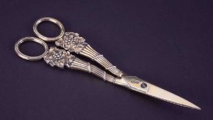 A pair of Georgian silver gilt grape scissors of classic grape pattern, spear point, London 1793,