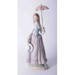 Lladro lady with parasol, height 39cm.