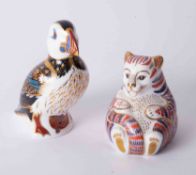 Royal Crown Derby two paperweights, a puffin and a bear.