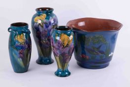 Three similar Lemon & Crute Torquay pottery vases and a Longpark style jardiniere (4). The