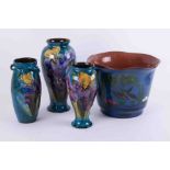 Three similar Lemon & Crute Torquay pottery vases and a Longpark style jardiniere (4). The