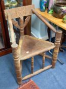 An antique oak 'turners' chair, height 86cm.