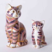 Royal Crown Derby, two cat paperweights.