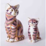 Royal Crown Derby, two cat paperweights.
