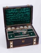 A Victorian coromandel and bone sewing box, with fitted tray, mop reels, mop fruit knife.