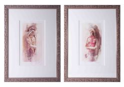 Gordon King (b1939) pair of limited edition prints 'Joy' 139/395 and 'Love' 139/395, 35cm x 17cm,