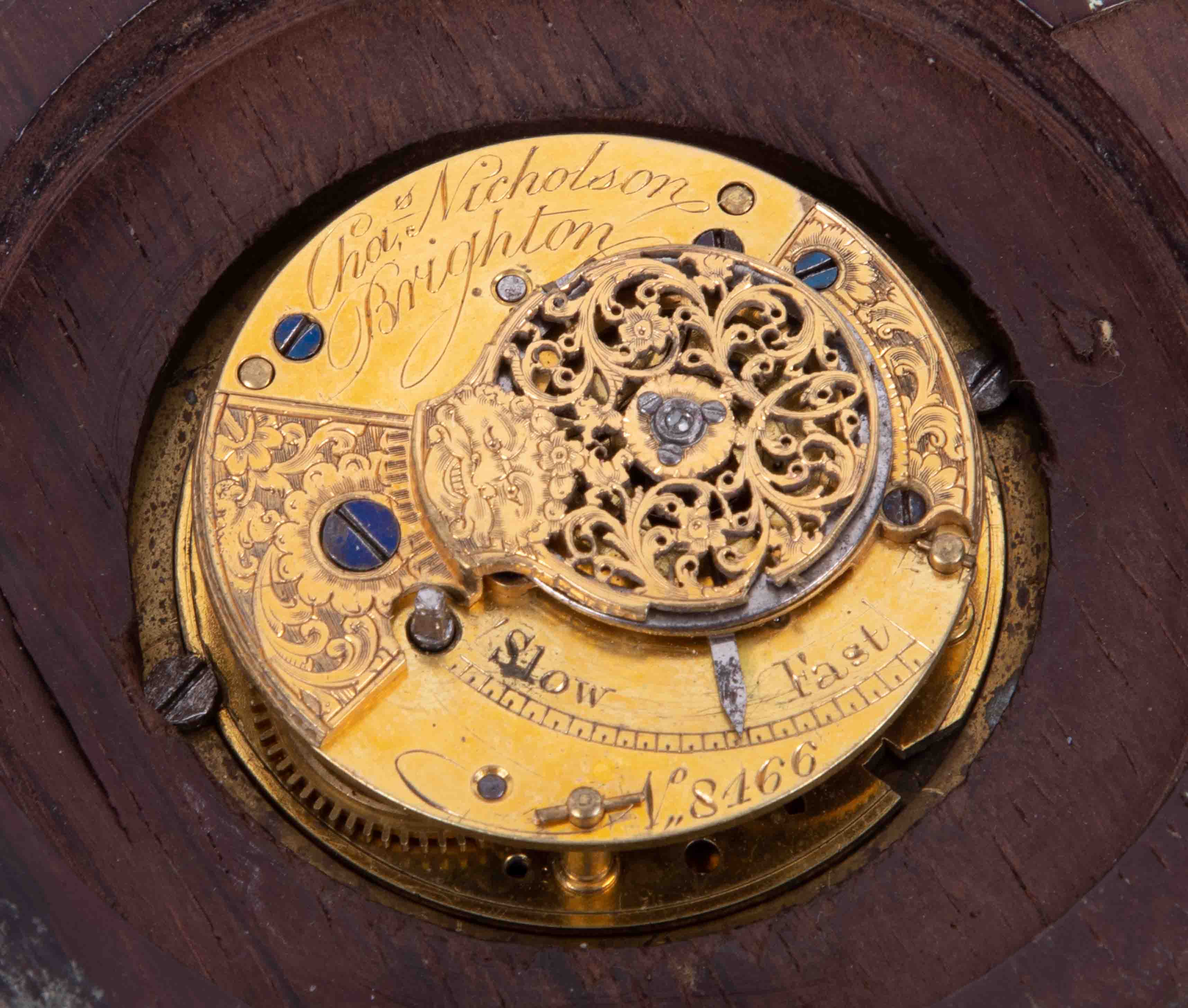 A 19th century rosewood framed circular wall clock, marked 'E. Emanuel, Portsea?' the pocket watch - Image 2 of 2