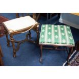 A dressing table stool with turned legs and shaped stretchers, also a mahogany framed square