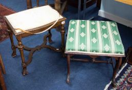 A dressing table stool with turned legs and shaped stretchers, also a mahogany framed square