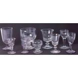 A collection of nine 19th Century and later drinking glasses including a rummer, heights from 14cm