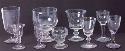 A collection of nine 19th Century and later drinking glasses including a rummer, heights from 14cm