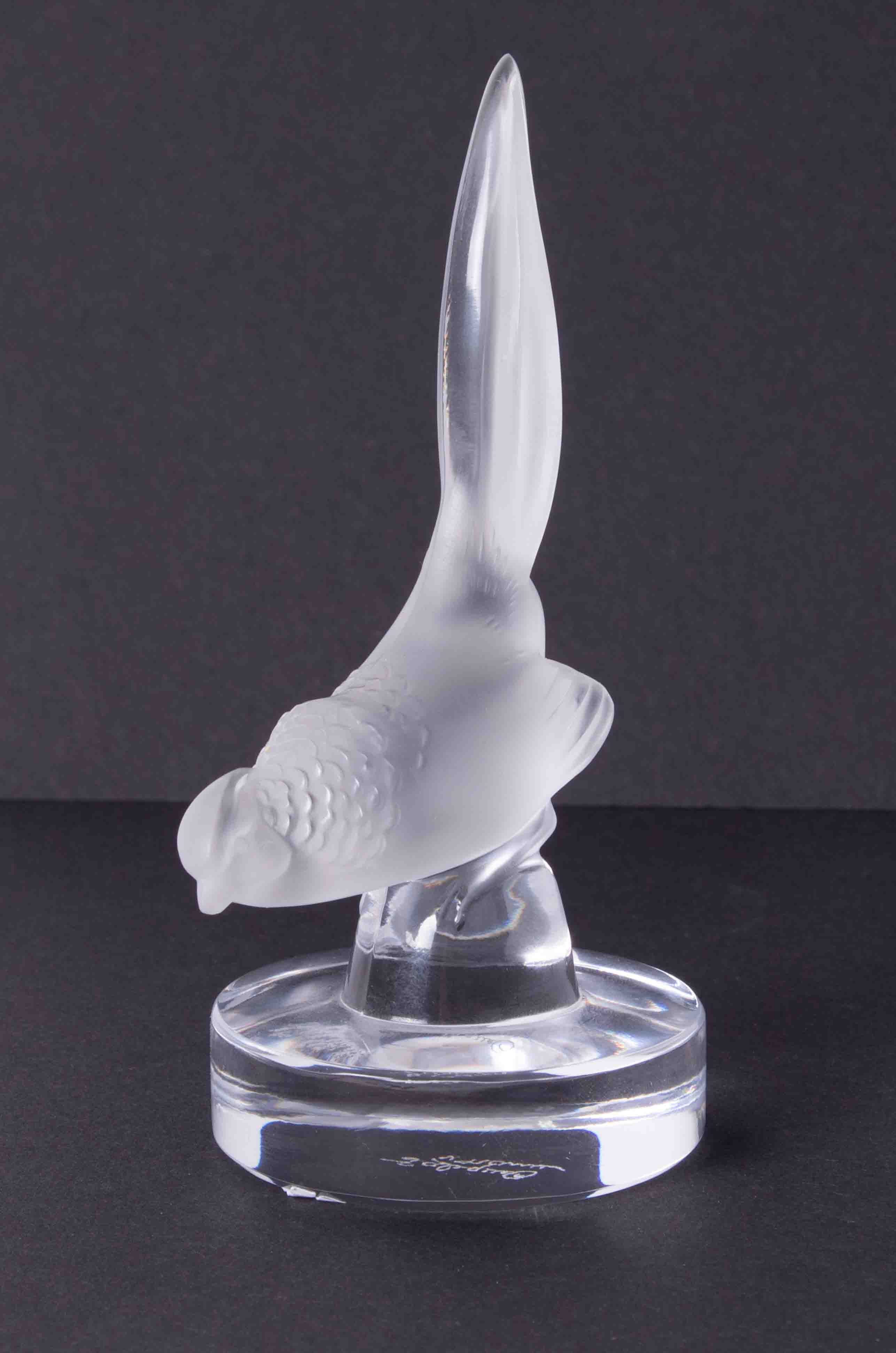 R Lalique, a frosted glass model of a pheasant, height 11cm.