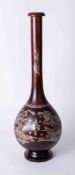 A large 20th century Chinese wood bottle vase decorated with mother of pearl dragon scene, height