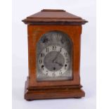 A mahogany German mantle clock, circa 1900-1910, chiming movement, with key and pendulum, height