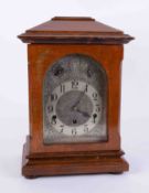 A mahogany German mantle clock, circa 1900-1910, chiming movement, with key and pendulum, height