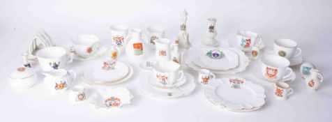 A collection of various crested ware including Shelley crested china, various heraldic crests,