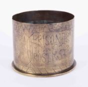 A prisoner of war shell case inscribed with "Rosentife, War, Kompanie, No 298, 14-19", height 9cm.