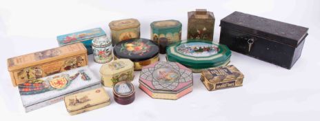 A collection of various vintage tins, biscuit tins, etc.