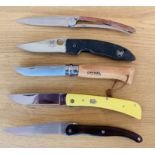 A set of pocket knives Laguiole linear lock, Benchmade linear lock, Deejo linear lock, Opinal