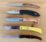 A set of pocket knives Laguiole linear lock, Benchmade linear lock, Deejo linear lock, Opinal